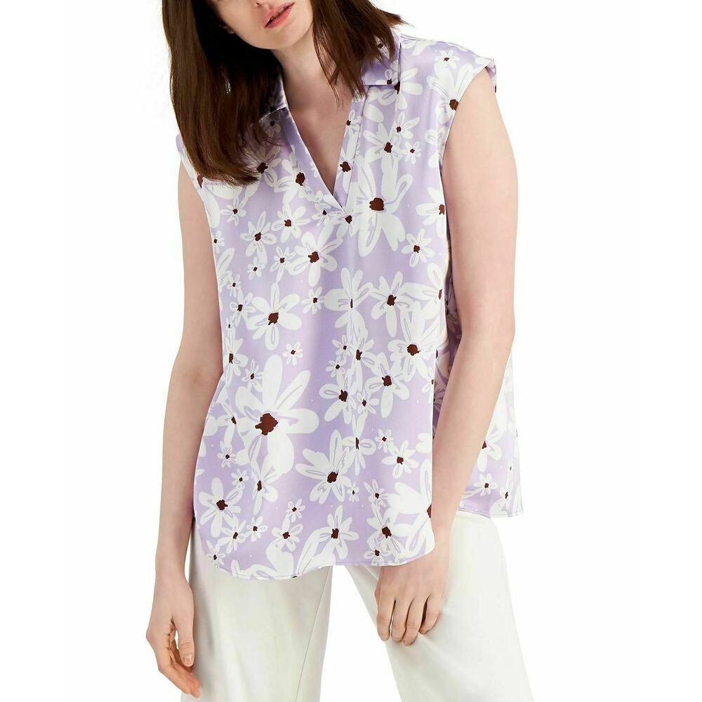 Alfani Sleeveless BLOUSE TOP - Size LARGE - Knit Floral-Print A-Line Shirt $59